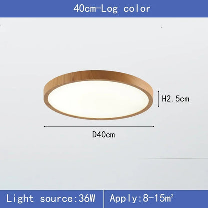 Moderne rund LED-loftlampe med træramme