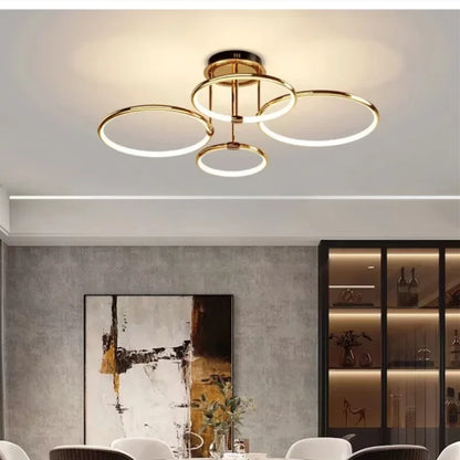 Moderne LED-loftlampe med ringe og geometrisk form