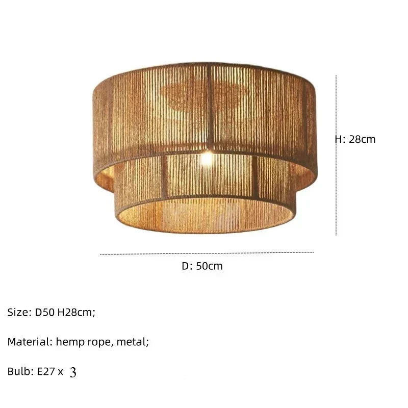 Boho loftlampe med naturligt reb