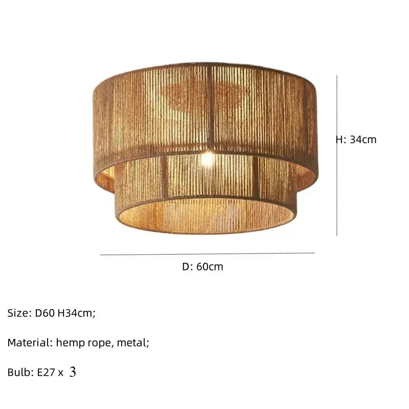 Boho loftlampe med naturligt reb