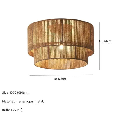 Boho loftlampe med naturligt reb