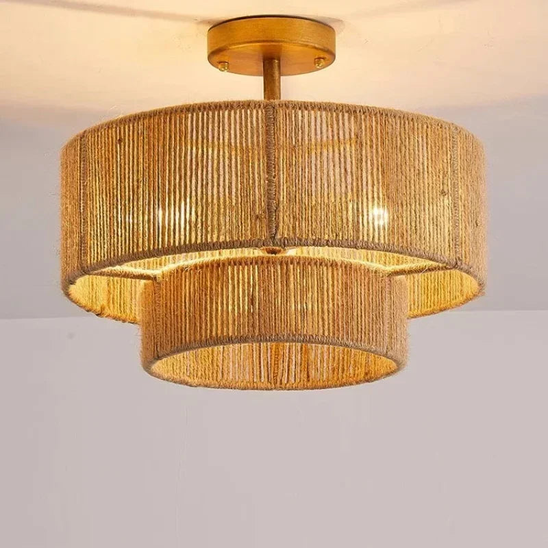 Boho loftlampe med naturligt reb