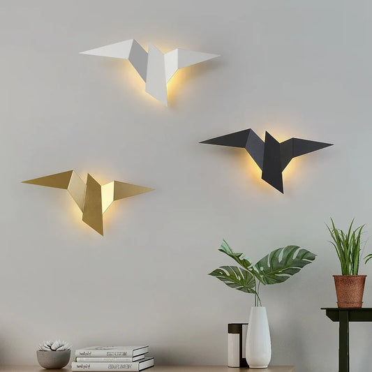 Moderne LED-væglampe med origami-fugl
