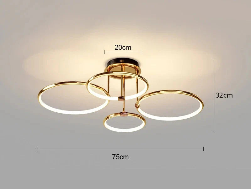 Moderne LED-loftlampe med ringe og geometrisk form