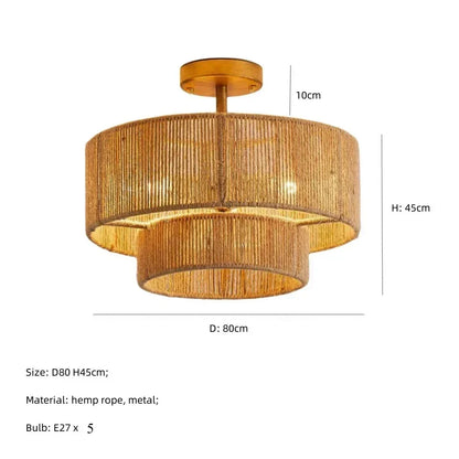 Boho loftlampe med naturligt reb