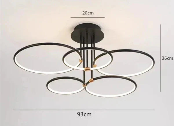 Moderne LED-loftlampe med ringe og geometrisk form