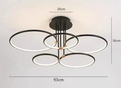 Moderne LED-loftlampe med ringe og geometrisk form