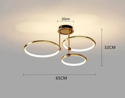 Moderne LED-loftlampe med ringe og geometrisk form