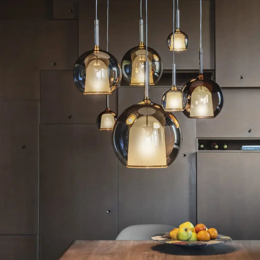 Moderne cluster-pendellampe med røget glas