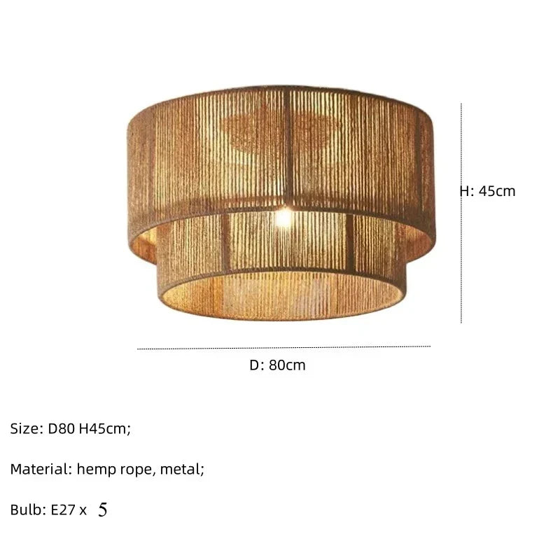 Boho loftlampe med naturligt reb