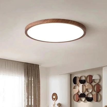 Moderne rund LED-loftlampe med træramme