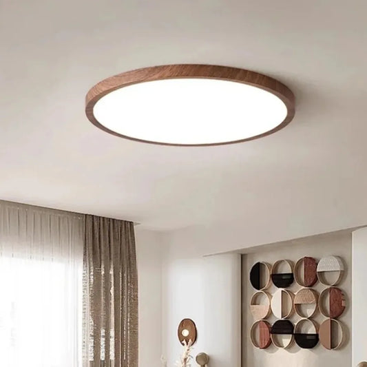 Moderne rund LED-loftlampe med træramme