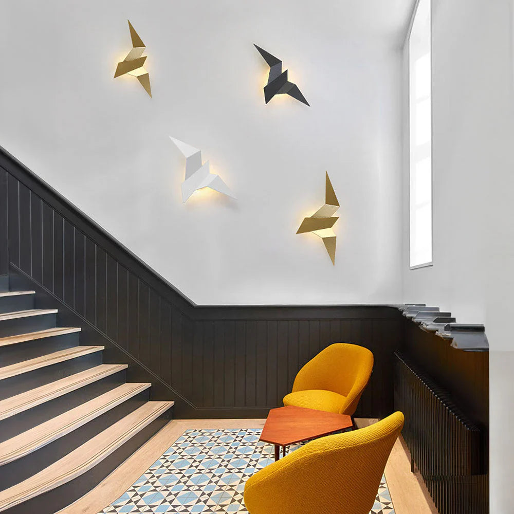 Moderne LED-væglampe med origami-fugl