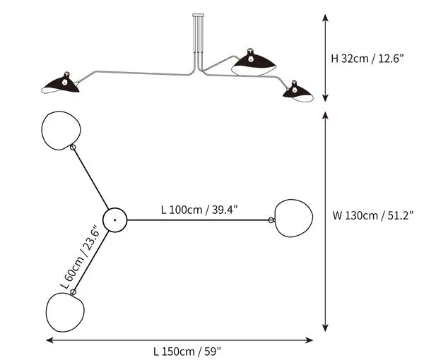 Sort loftlampe med drejelige arme – moderne design