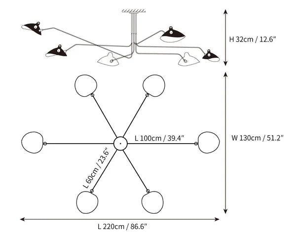 Sort loftlampe med drejelige arme – moderne design