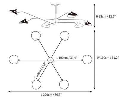 Sort loftlampe med drejelige arme – moderne design
