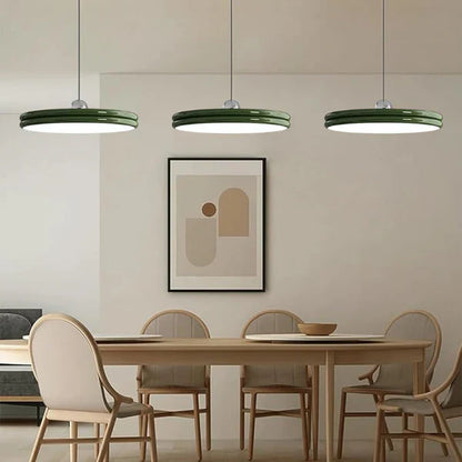 Moderne diskformet pendellampe – minimalistisk LED-belysning til spisestue og stue