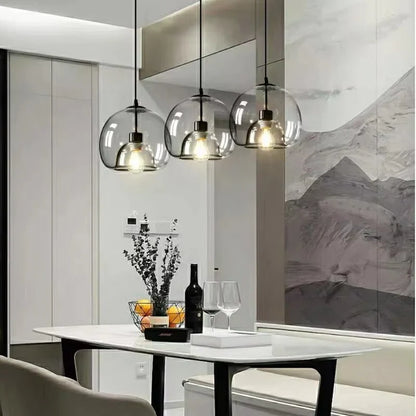 Pendellampe i glas med dobbelt skærm – industriel stil