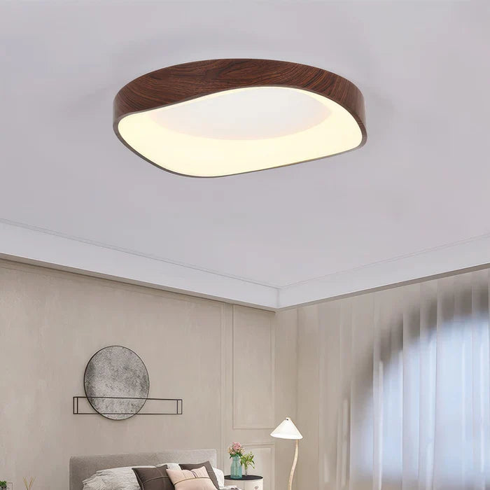 Skandinavisk LED-loftlampe – Moderne påbygningslampe med træeffekt