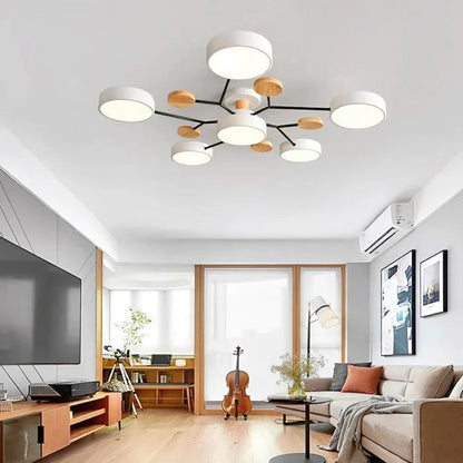 Moderne LED-loftlampe med flere arme og trædetaljer