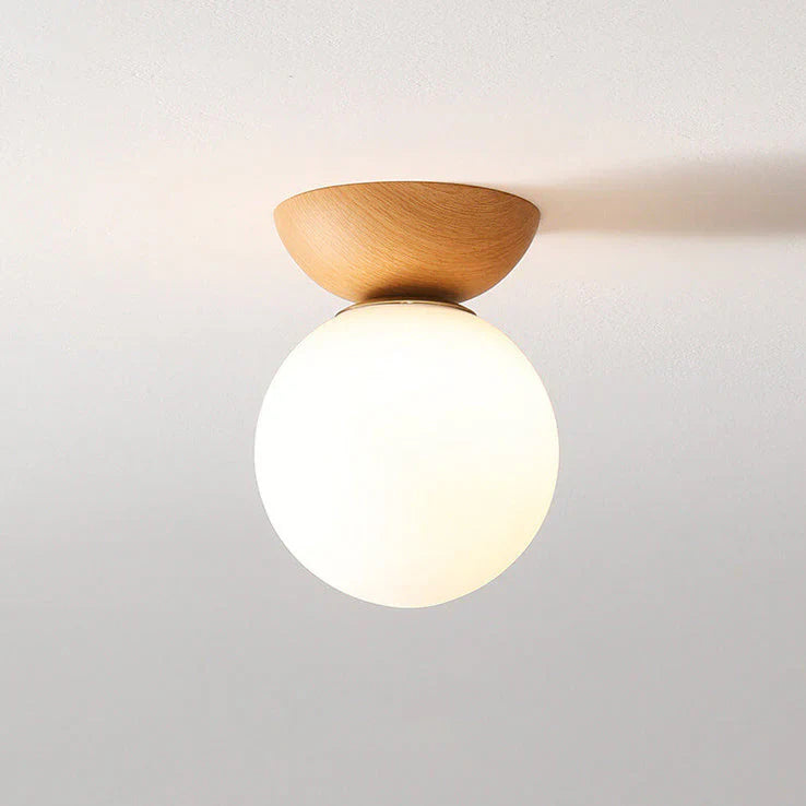 Moderne loftlampe i japansk stil med træbund – minimalistisk kugle