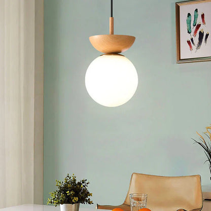 Moderne loftlampe i japansk stil med træbund – minimalistisk kugle