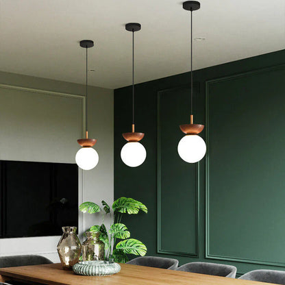 Moderne loftlampe i japansk stil med træbund – minimalistisk kugle