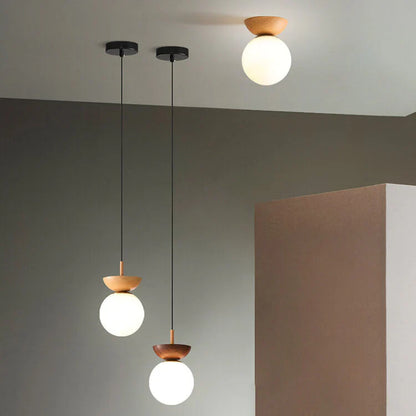 Moderne loftlampe i japansk stil med træbund – minimalistisk kugle