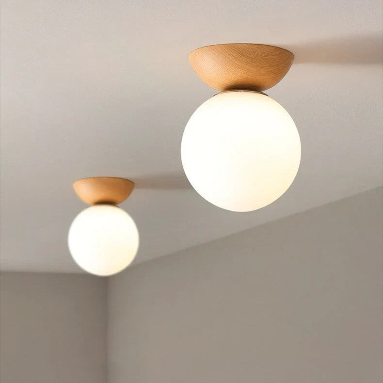 Moderne loftlampe i japansk stil med træbund – minimalistisk kugle