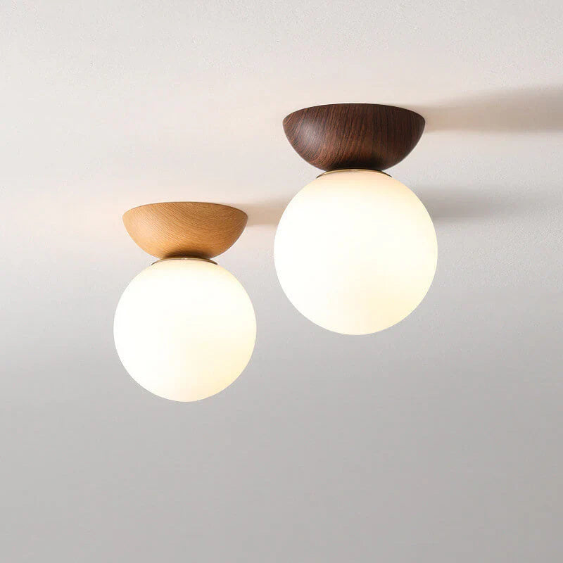Moderne loftlampe i japansk stil med træbund – minimalistisk kugle
