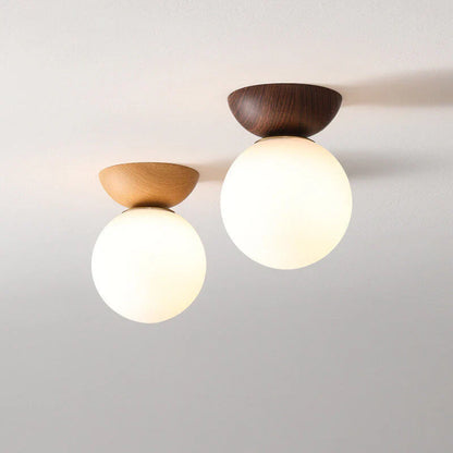 Moderne loftlampe i japansk stil med træbund – minimalistisk kugle