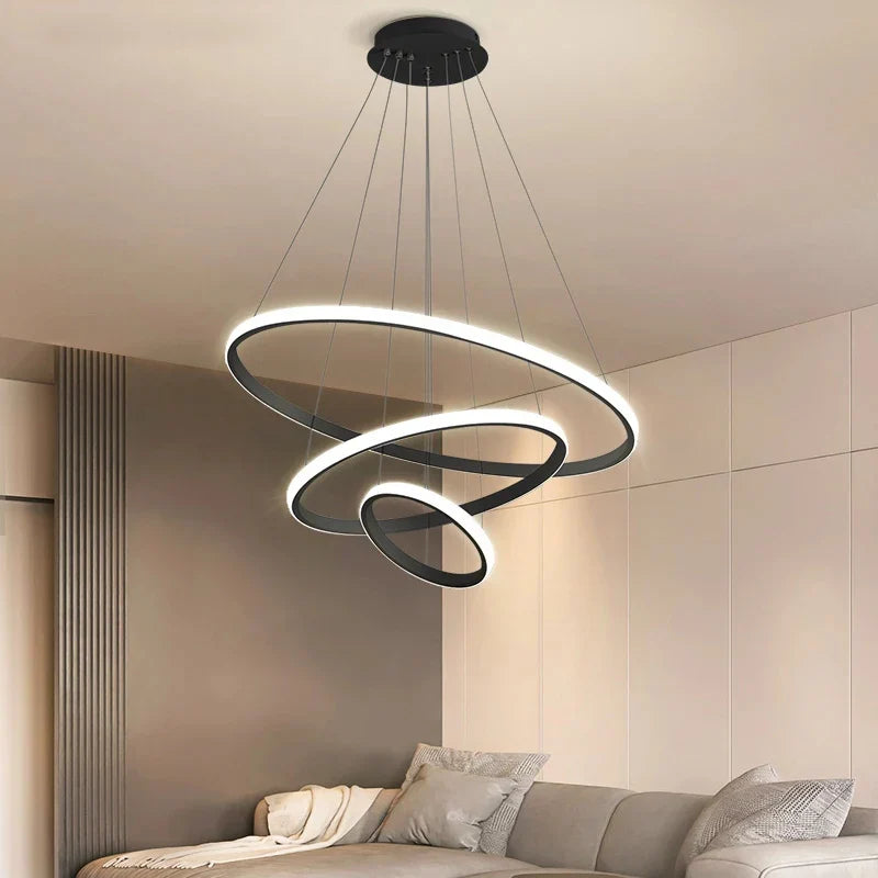 Moderne LED-pendellampe med 3D-ringe