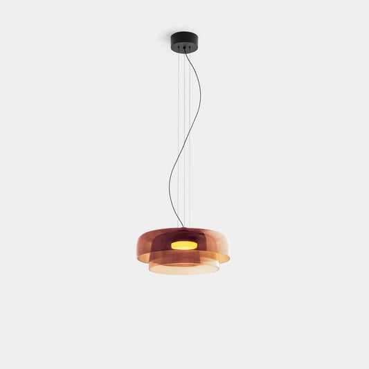 Moderne pendellampe i glas med flerlaget skærm – retroinspireret design