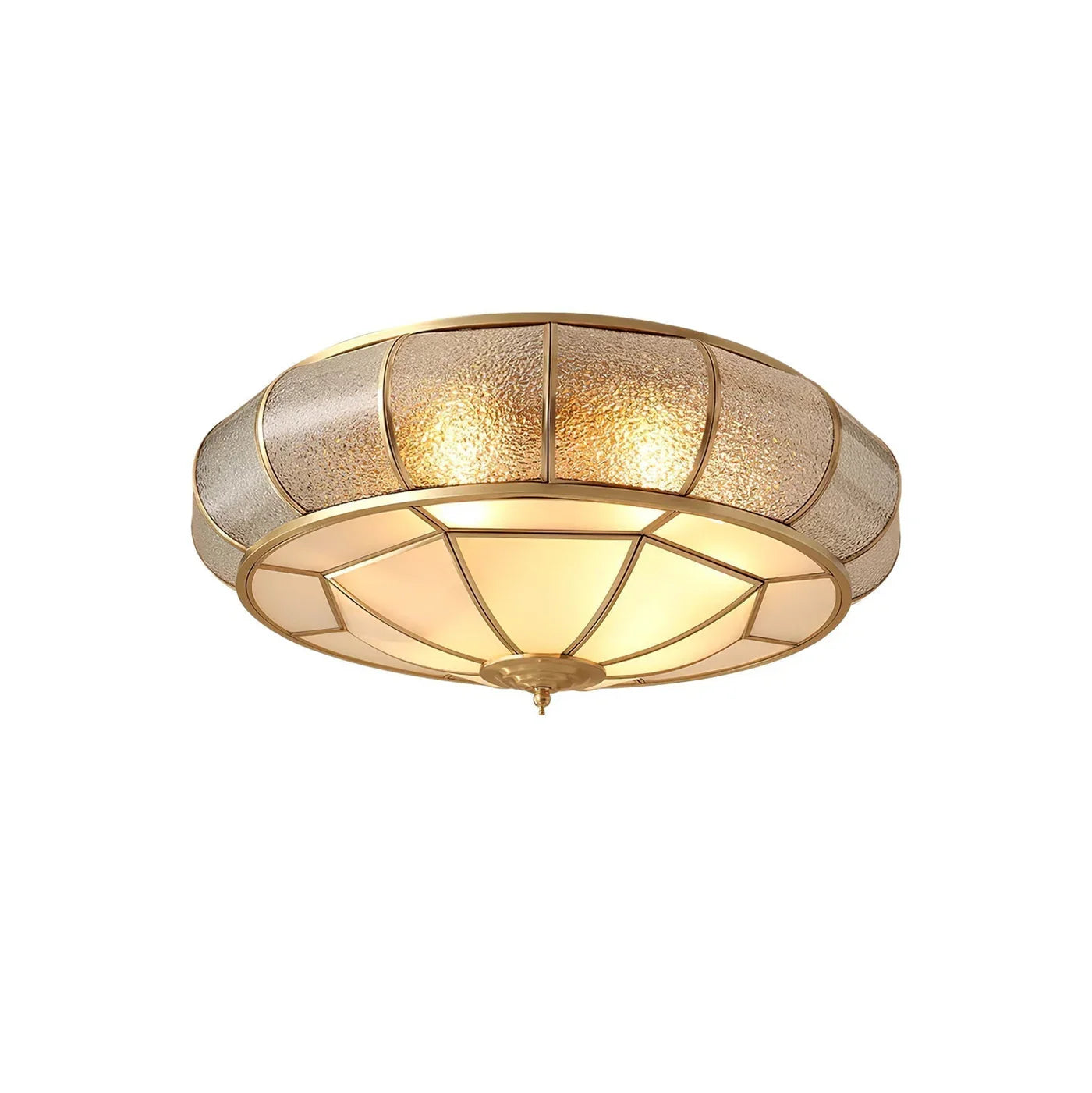 Klassisk loftlampe i retrostil med glas og messing