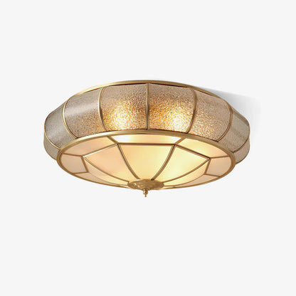 Klassisk loftlampe i retrostil med glas og messing