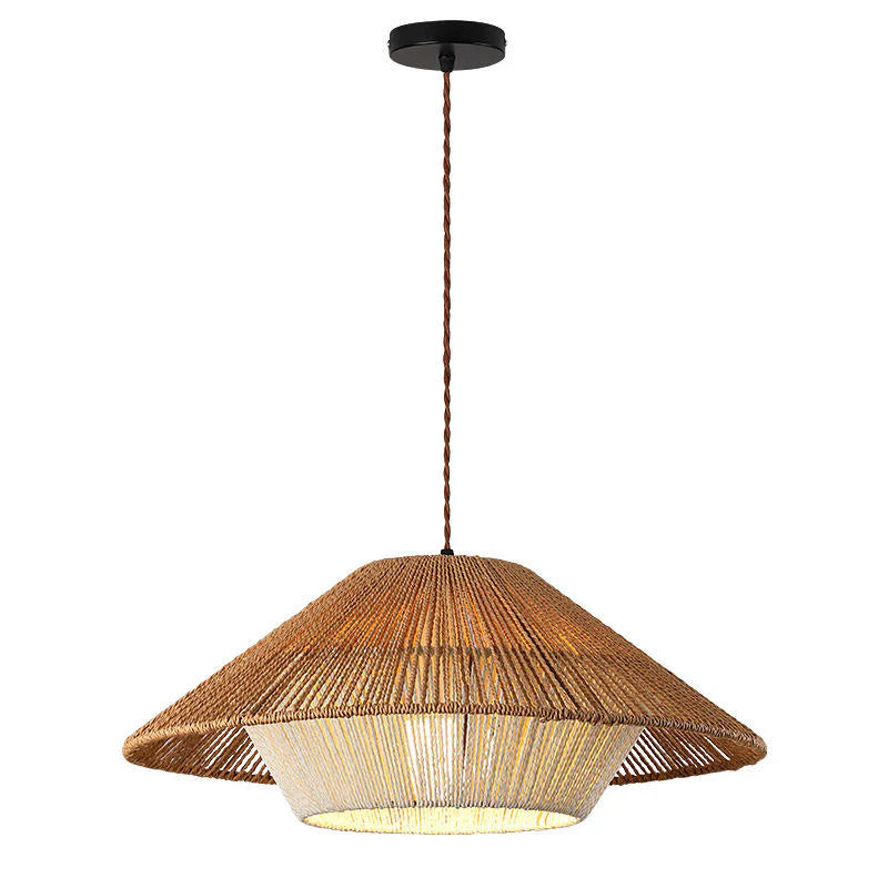 Flettet rattan pendellampe i japandi boho-stil