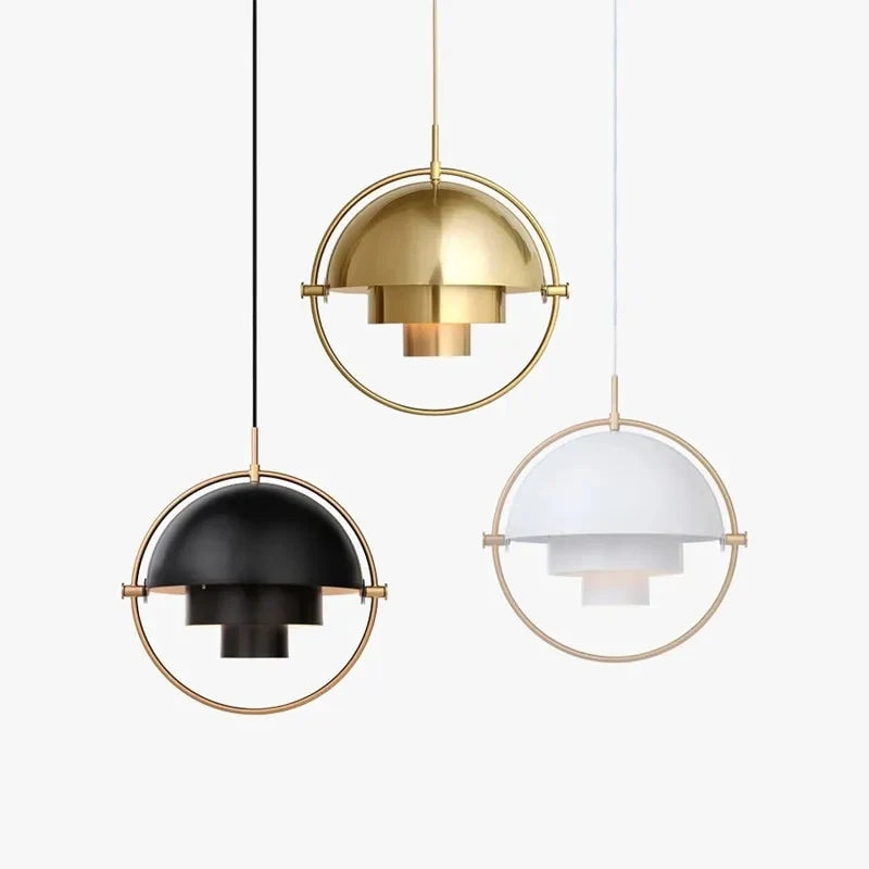 Designer pendellampe med metalskærm og dekorativ ring