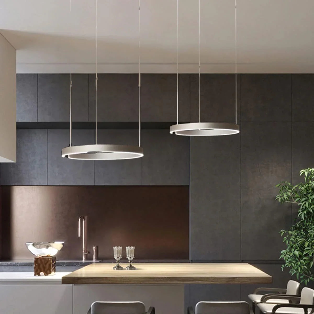 Moderne LED-lysekrone med ringform – elegant rund loftlampe
