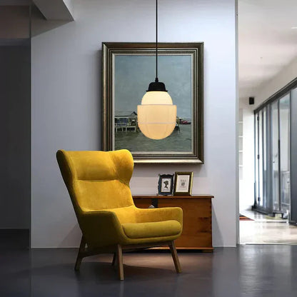 Geometrisk pendellampe i hvidt matteret glas – vintage stil