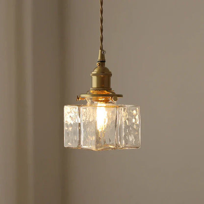 Vintage pendellampe i glas med messingfinish