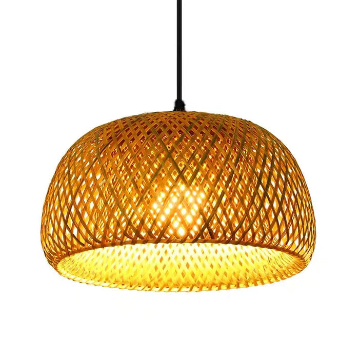 Rattan pendellampe i Boho-stil – Håndflетtet loftlampe i bambus