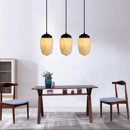 Geometrisk pendellampe i hvidt matteret glas – vintage stil