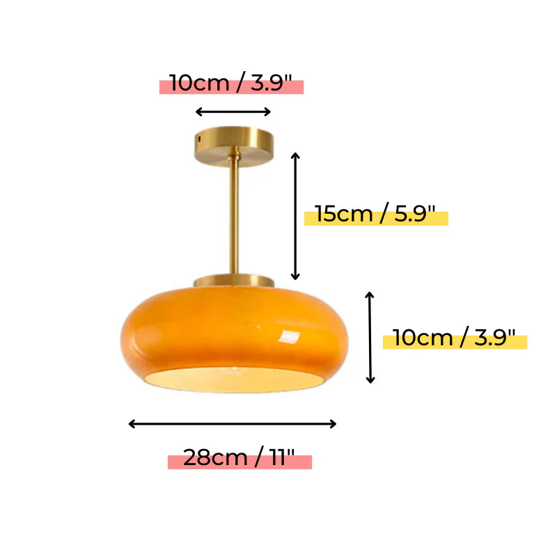 Elegant loftlampe med orange glasskærm i vintage stil
