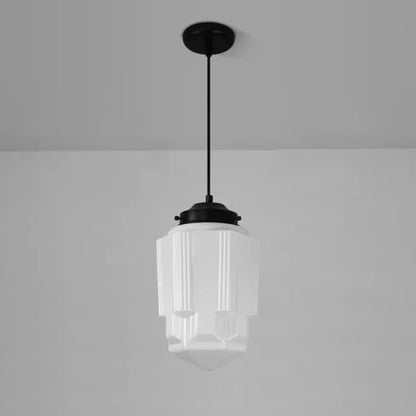 Geometrisk pendellampe i hvidt matteret glas – vintage stil