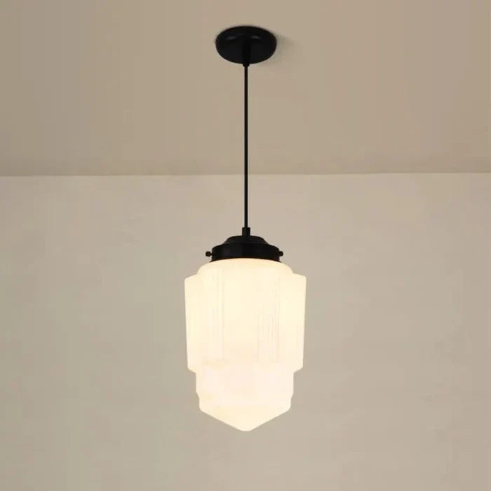 Geometrisk pendellampe i hvidt matteret glas – vintage stil