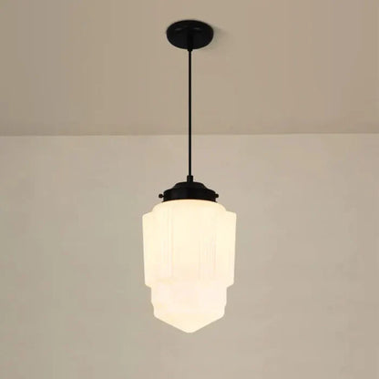 Geometrisk pendellampe i hvidt matteret glas – vintage stil
