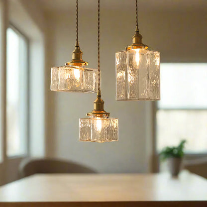 Vintage pendellampe i glas med messingfinish