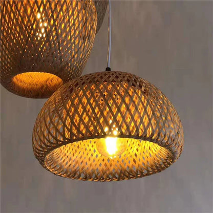 Rattan pendellampe i Boho-stil – Håndflетtet loftlampe i bambus