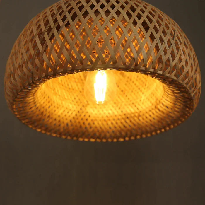 Rattan pendellampe i Boho-stil – Håndflетtet loftlampe i bambus