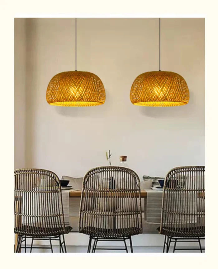 Rattan pendellampe i Boho-stil – Håndflетtet loftlampe i bambus